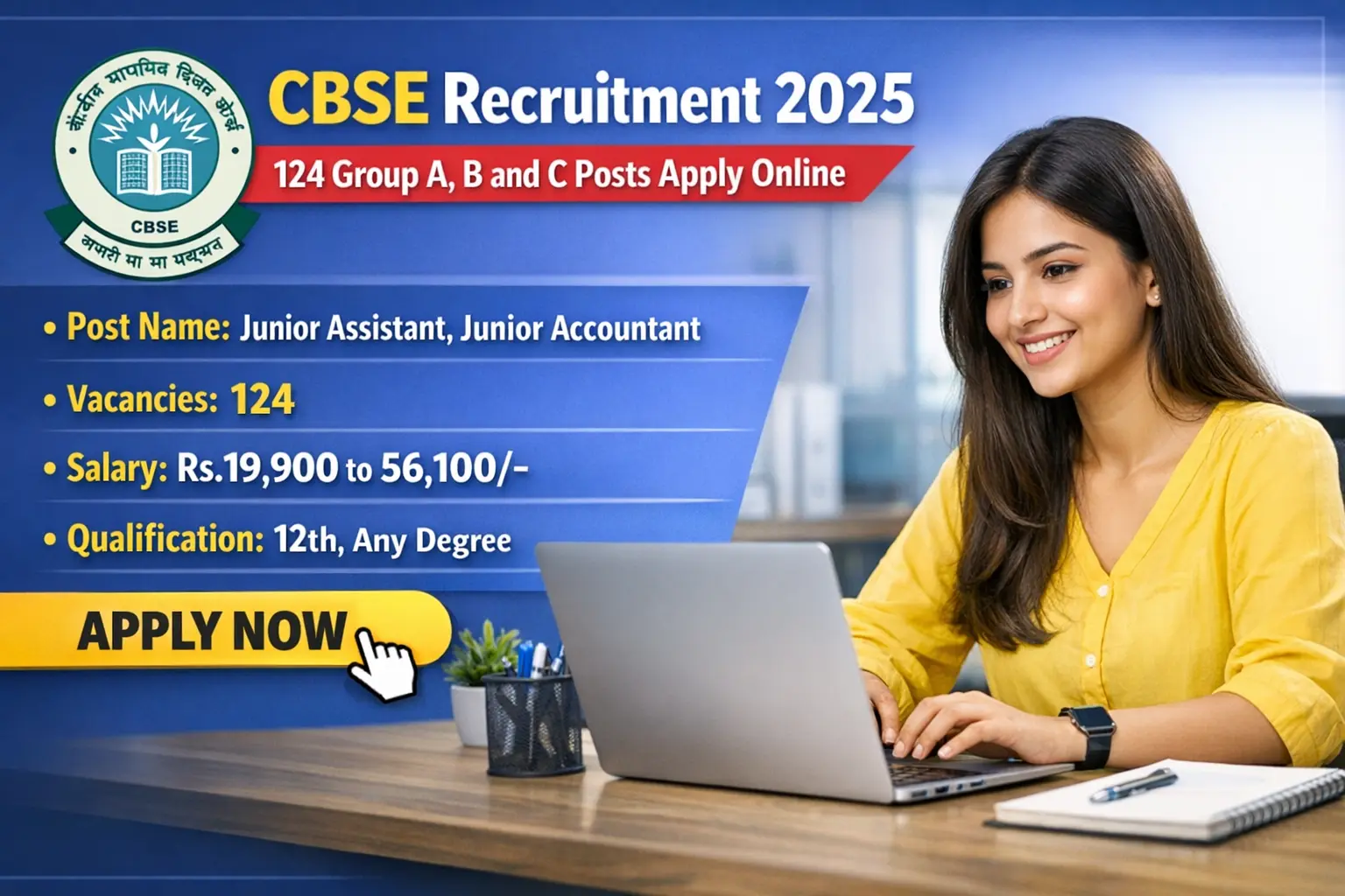 CBSE Recruitment 2025 124 Group A, B and C Posts Apply Online